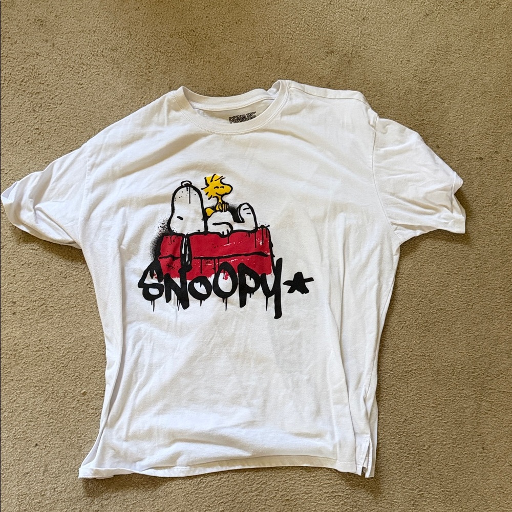 Peanuts White Crewneck Graphic Tee with Black Logo